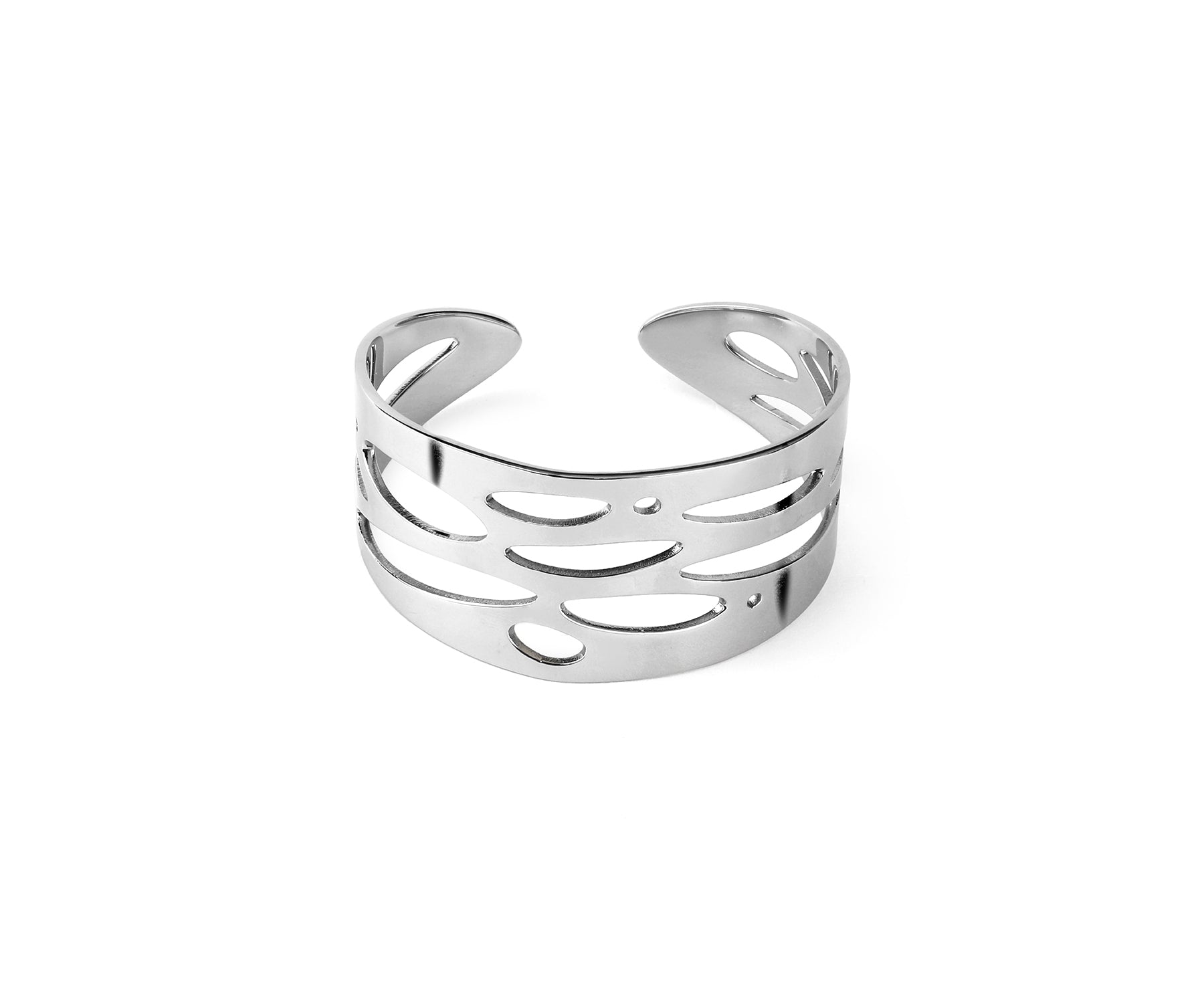 Shimmer Wide Wrist Cuff  Polished Steel